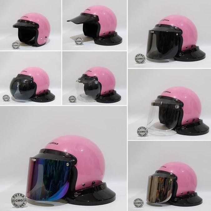 NEW PAKET HELM CARGLOSS ORIGINAL CFM RETRO PINK KACA DATAR FLAT CEMBUNG ORI