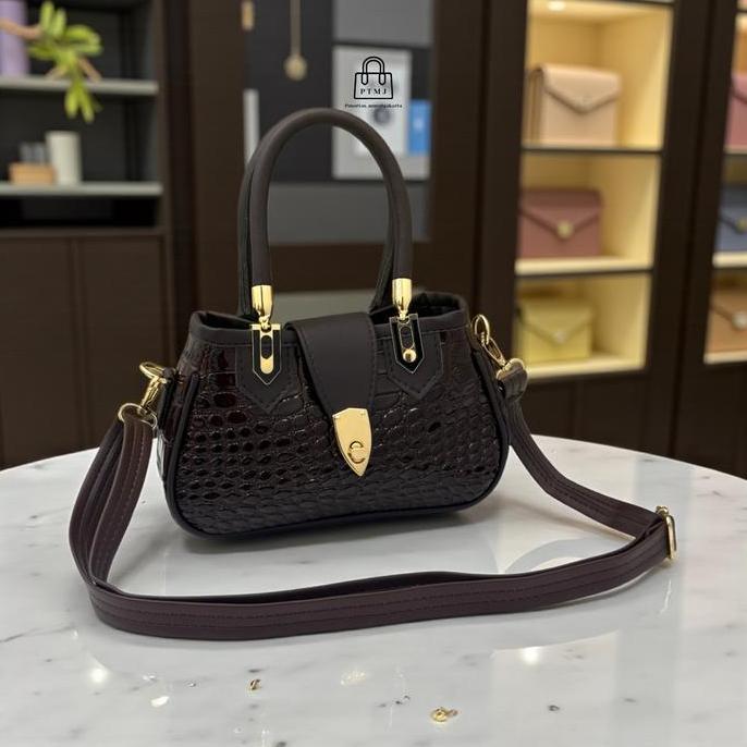 Handbag Wanita Tas Wanita Clasics Top Handle Bag 1 Ruang Turn Lock Kode Cardina Tas Selempang Ptmj D