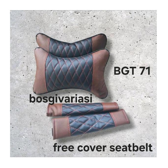 Bantal mobil kulit / Bantal leher mobil free cover seatbelt / bantal sandaran leher kepala mobil / h