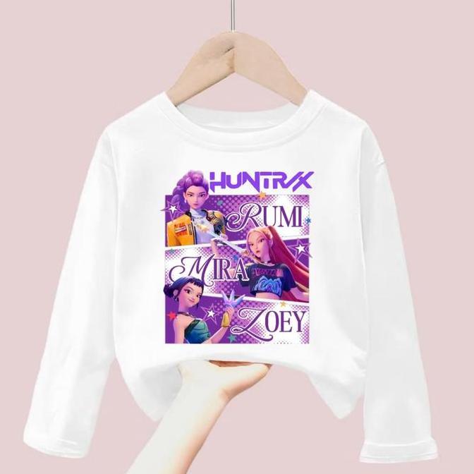 baju kaos anak perempuan gambar kpop demon hunter huntrix viral trendy lengan panjang 2-12tahun k.40