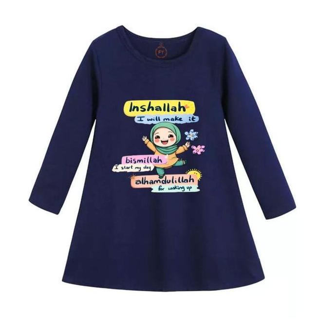 Kaos Daster Anak Perempuan Dress Muslim Anak Cewek Tunik Anak Motif Tunik Hijab Alhamdulillah