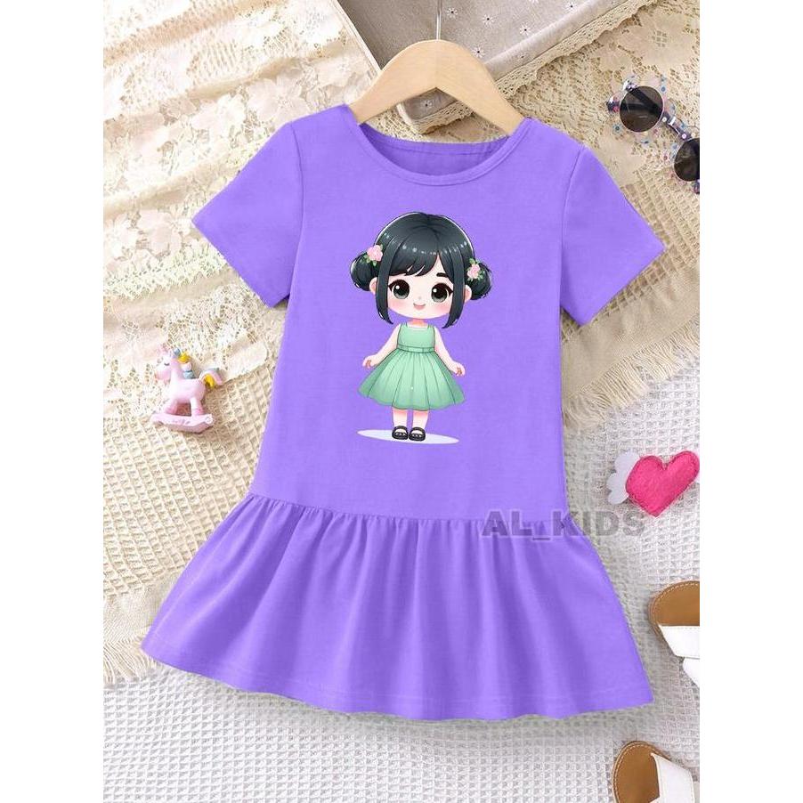 Daster Kerut Anak Perempuan Usia 1-8 Tahun Bahan Katun 30s Nyaman Lengan Pendek Panjang Lutut Cocok 