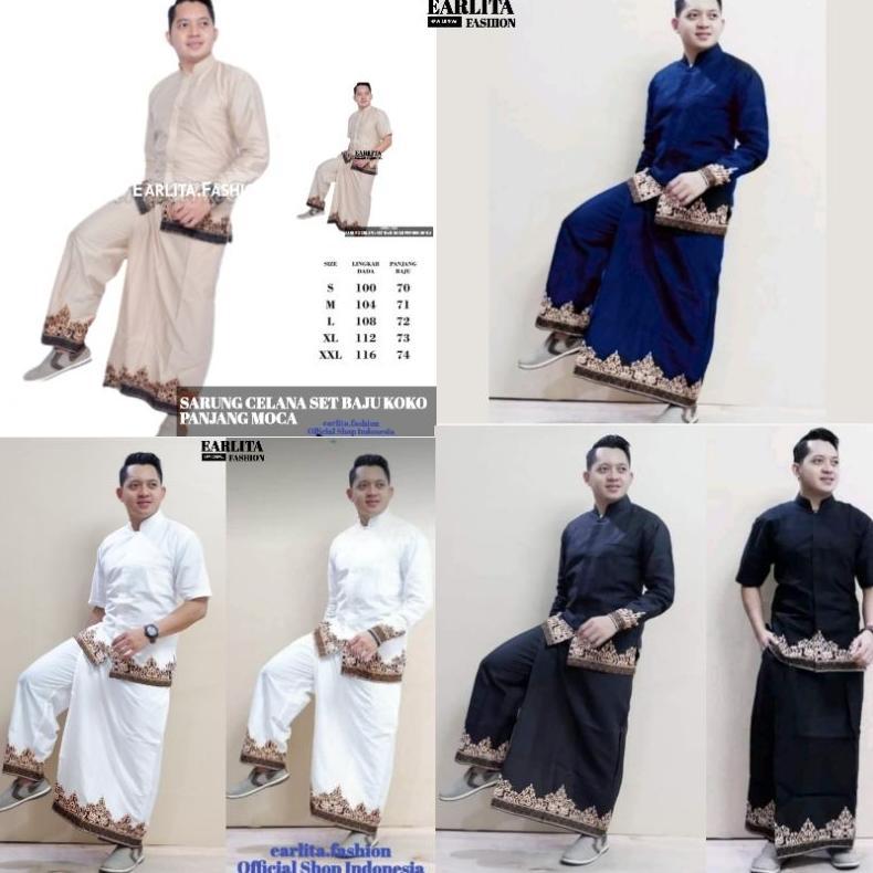 premium baju koko dewasa setelan sarung celana kemeja batik pria koko hitam lengan panjang dan pende