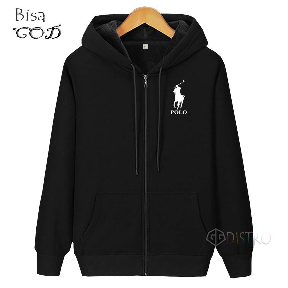 recommended gg distro - unisex jacket zipper resleting polo kuda putih  jacket pria jacket tebal