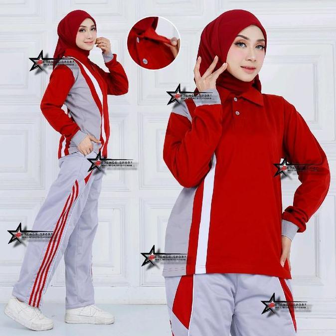 Lansungkirim- Baju Olahraga Senam Wanita 1 Set / Setelan Baju Olahraga Lengan Panjang / Seragam Olah