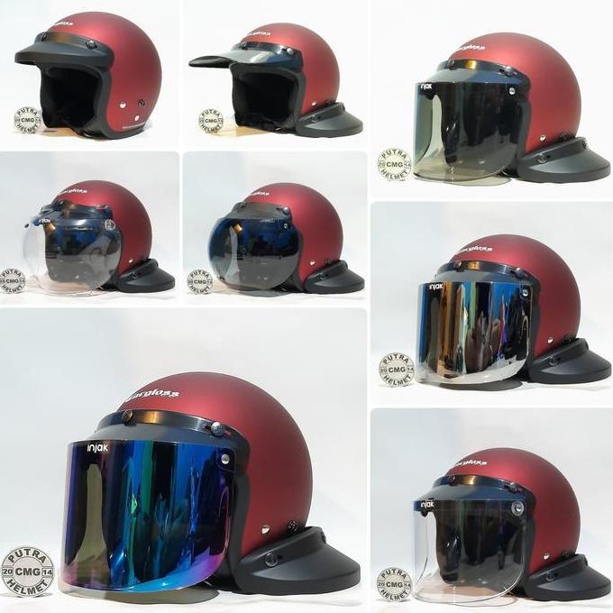 NEW PROMO HELM CARGLOSS CFM RETRO RED MAROON DOFF KACA FLAT CEMBUNG LEOPARD ORI