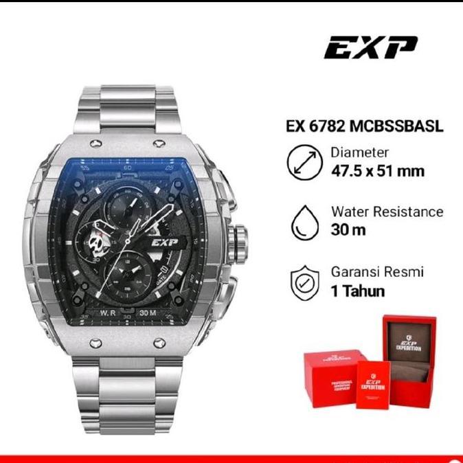 Jam Tangan Pria Expedition Exp Chronograph EX 6782 MCBSSBASL Black Dial Silver Stainless Steel Strap