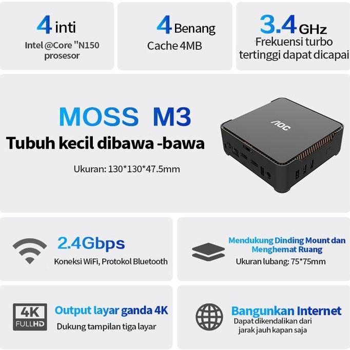 rohimjanuari - aoc moss m3 pc n150 gaming full set itx//mini komputer desktop kantor prosesor intel 