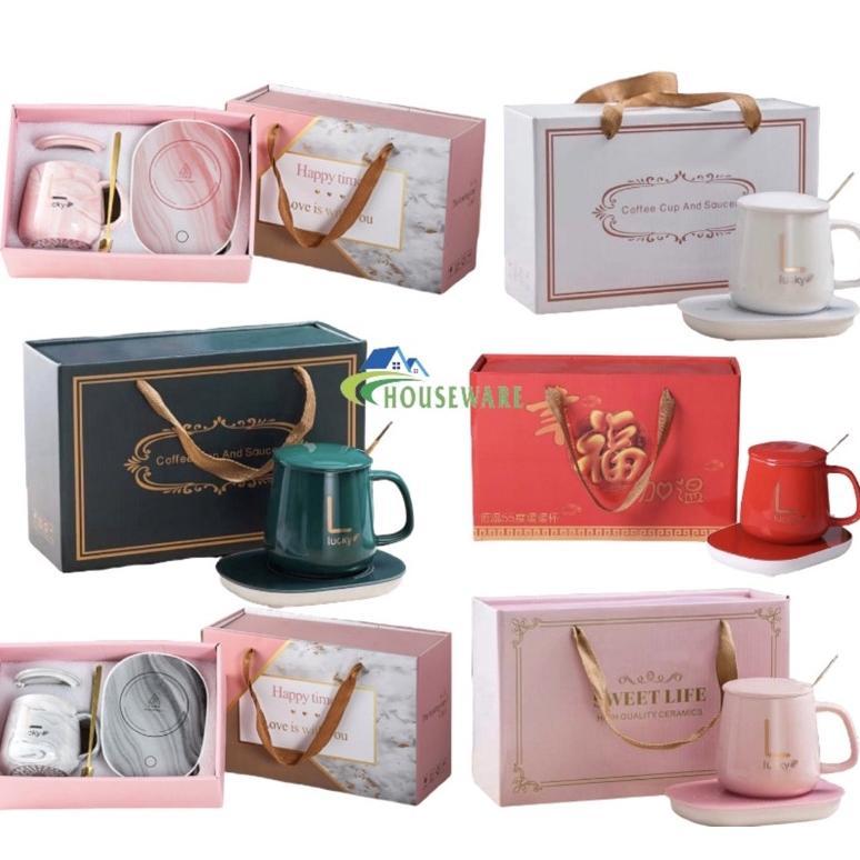 HOUSEWARE - GELAS SET KERAMIK LENGKAP DENGAN ALAT PEMANAS CANGKIR 55 DERAJAT PENGHANGAT KOPI AND TEH