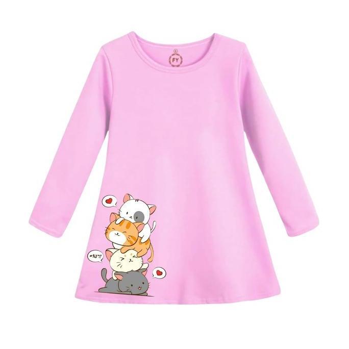 Happykid- Kaos Daster Anak Perempuan Dress Anak Cewek Tunik Anak Motif Tunik 4Cats