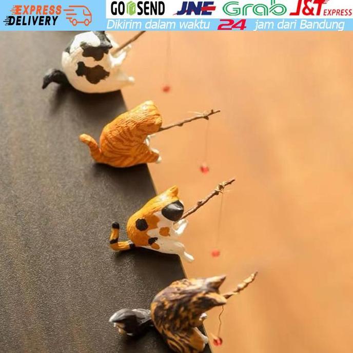 AYOBAKUL Patung Memancing Ornamen Streng Kucing Mancing Dekorasi Aquarium