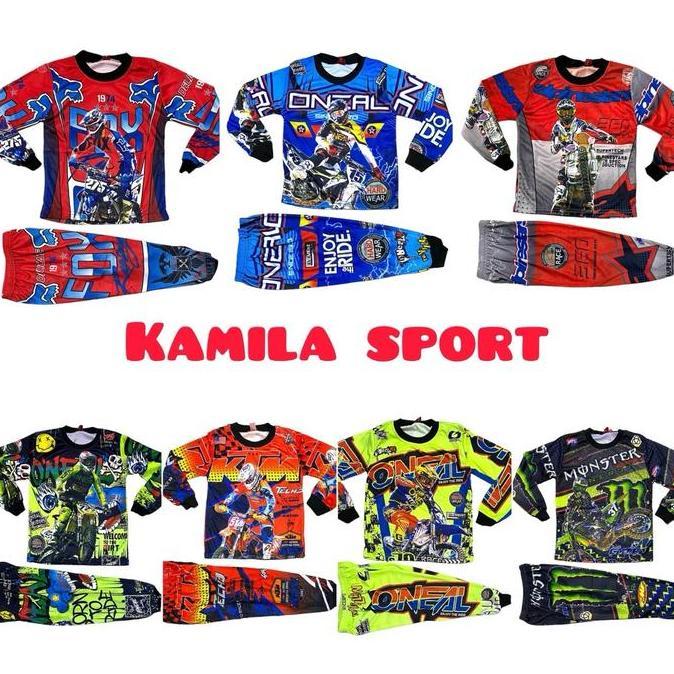 Weareyou- Kamila Setelan Baju Balap Anak Full Printing Kaos Motorcross Sepeda Gunung Anak Set Olahra
