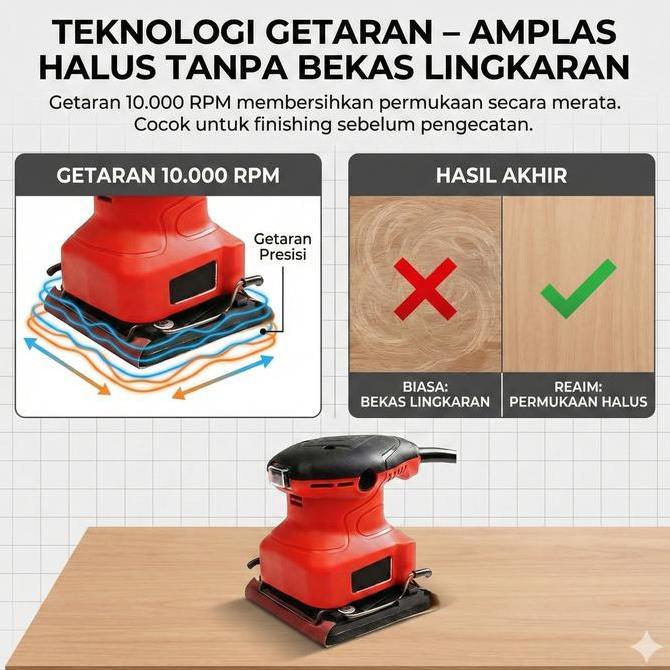 Promo Reaim Mesin Amplas Kayu 230W Listrik Motor Tembaga 10400Rpm Electric Sander Alat Amplas Kayu M