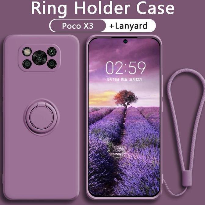Ready case   untuk Xiaomi untuk Poco X3 NFC / PRO Case Ring Holder Liquid Silikon Lanyard Soft
