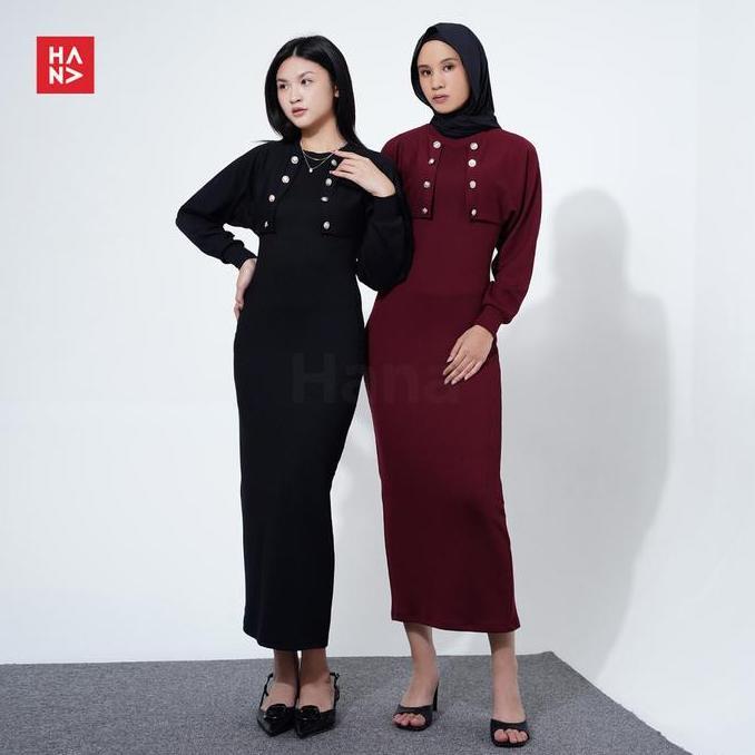 Hana Fashion - Caroline Long Dress/Dress Outer Set Wanita/ Long Dress Simple/ Long Dress Casual/ Dre
