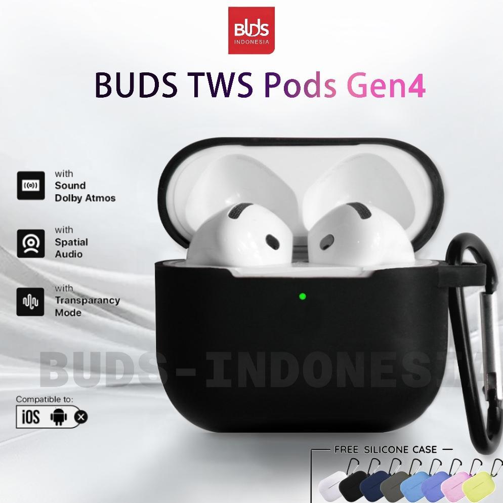 BUDS TWS Pods Gen4 Earphone Bluetooth Headset Bluetooth Wireless Earbuds Super Bass dengan Audio Spa