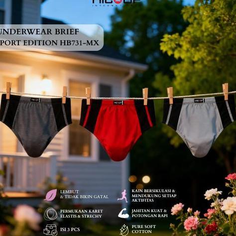 NEW HICOOP - SPORT UNDERWEAR BRIEF - CELANA DALAM SPORT PRIA - MERAH/ABU/HITAM - ISI 3 PCS - HB731-M