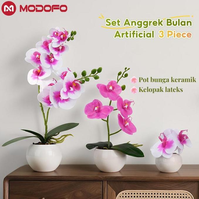 delon2gd - codmodofo anggrek bulan simulasi premium bahan lateks, set 3 pot (sedang, besar, kecil) +