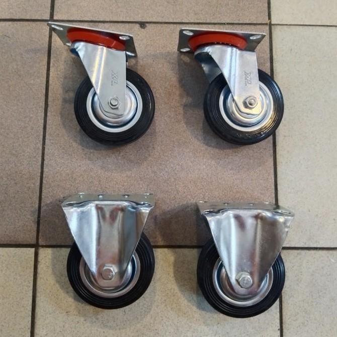 Promo Roda Etalase 4 Inch / Roda Troli / Roda Karet 1Set ( 2Hidup 2Mati ) Cod