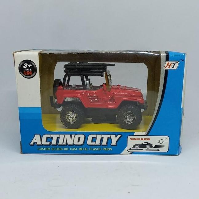 actino city jeep wrangler merah 1/64 diecast not pullback (s)