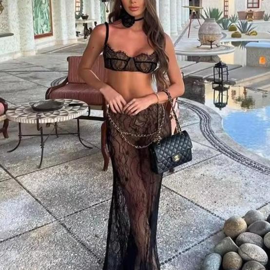 - Mela Lace Outer Set Crop Top + Maxi Skirt Woman Premium / Korean Summer Set / Beachwear Bali / Set