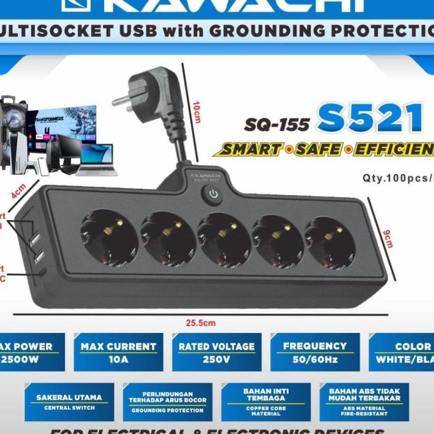 Kawachi Stop Kontak 5 Lb Cok Sambung 5 Lobang + Colokan Usb