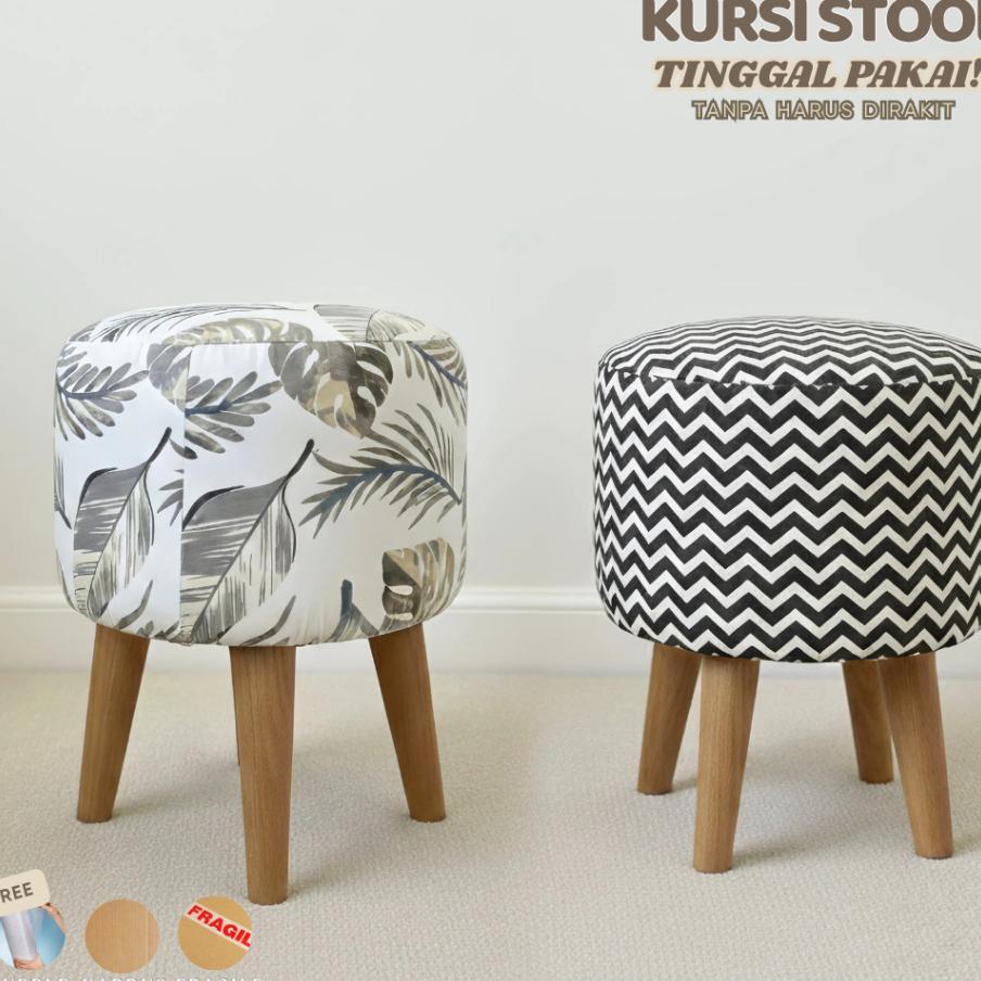 Sofa/Kursi Stool Bulat Minimalis Kaki Kayu / Kursi Bulat / Kursi Teras / Kursi Tamu / Kursi Aestheti