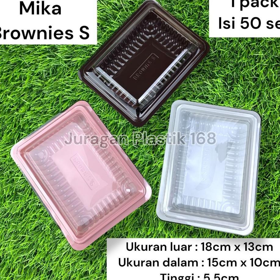 @50Pcs Mika Brownies S + Tutup - Tray Bento Kecil - Kotak Makan Nasi Kuning Kue Bronis Coklat Pink P