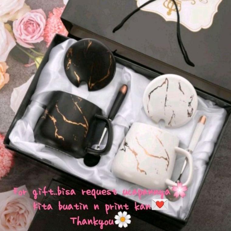 Hampers Gelas Marble Glass Couple / Canada Marble Mug Gift Box / Gelas Mug Marble Tutup / Hampers We