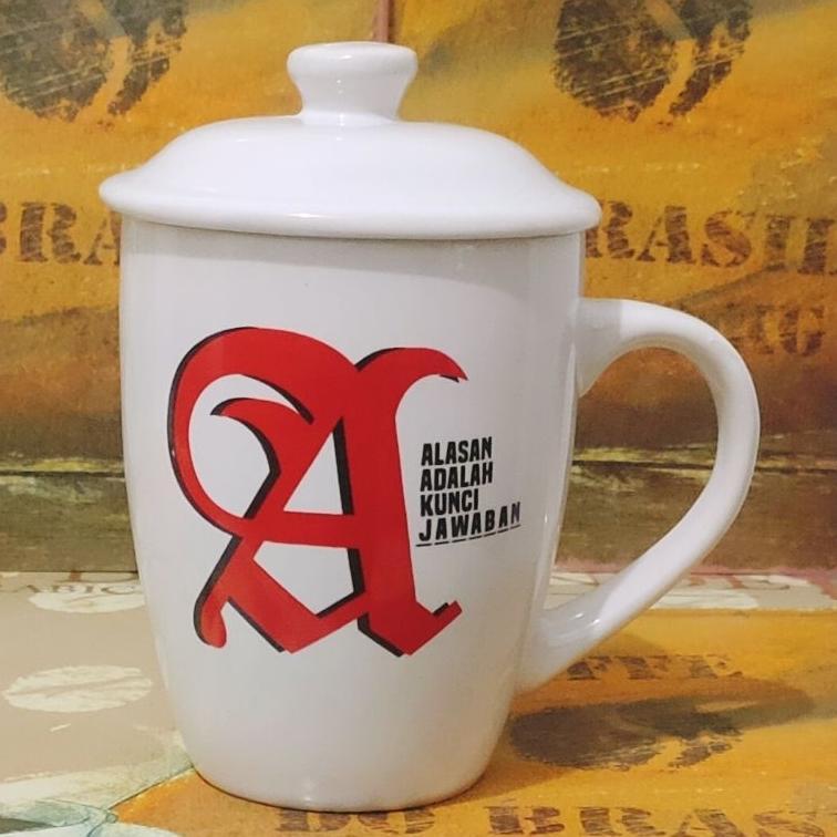 Mug Keramik +Tutup Mug Keramik Logo Permanen Seumur Pemakaian