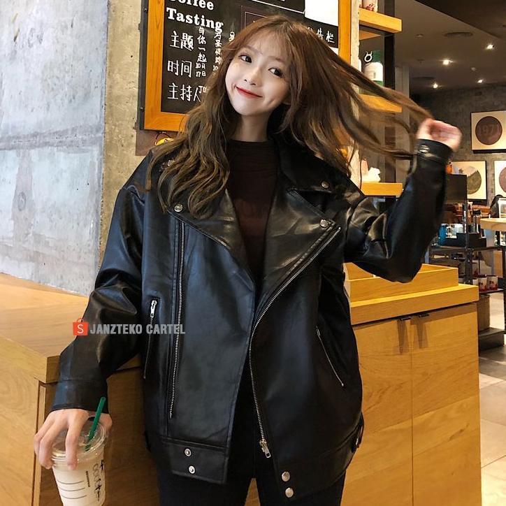 ORIGINAL JNK X NYC - JAKET KULIT OVERSIZE LEATHER JACKET WOMEN WANITA KOREAN JUMBO OVERSIZED CROP AS