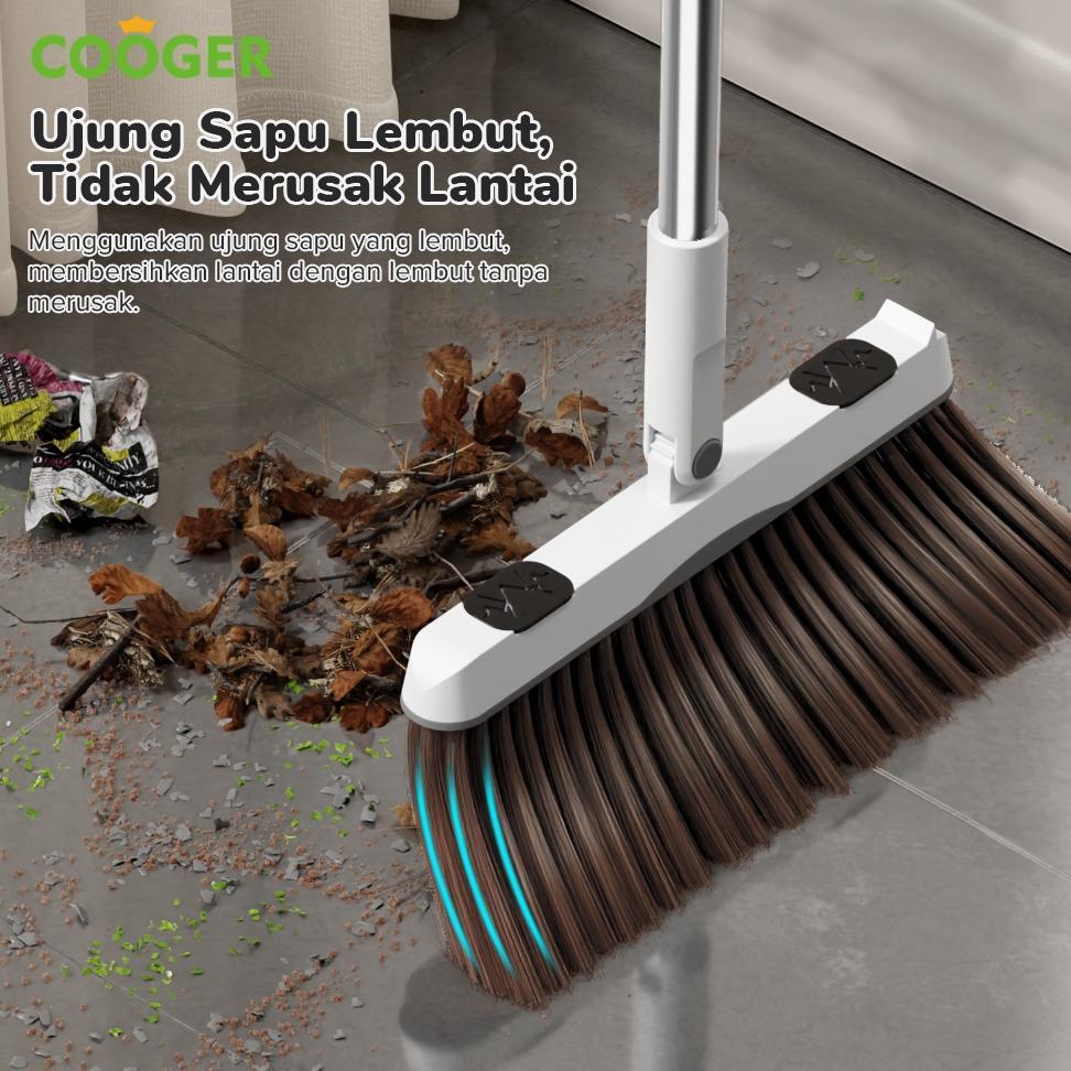 NEW COOGER Sapu Pengki Otomatis Dapat Ditekuk Set Sapu Dan Alat Pel Standing Peras Otomatis Standing