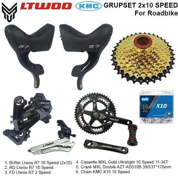 Ltwoo Komponen Groupset Minivelo Brifter R7 Rd Fd Cassette Mxl Gold 10 Speed 11-36T Crank Double Cha