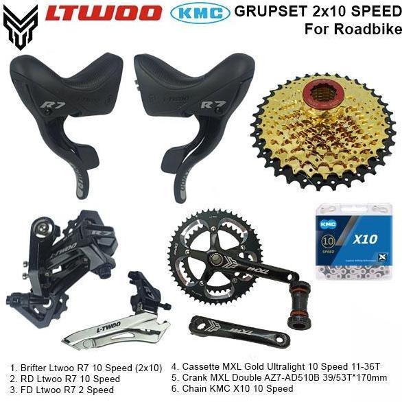 Ltwoo Komponen Groupset Minivelo Brifter R7 Rd Fd Cassette Mxl Gold 10 Speed 11-36T Crank Double Cha