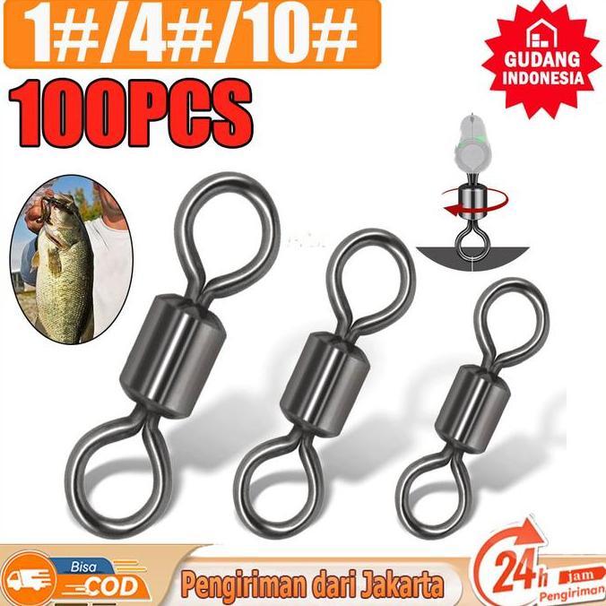 ATHHINE COD1#/4#/10#Swivel 100pcs swivel kuat roling swivel swivel snap pancing swivel pelampung swi