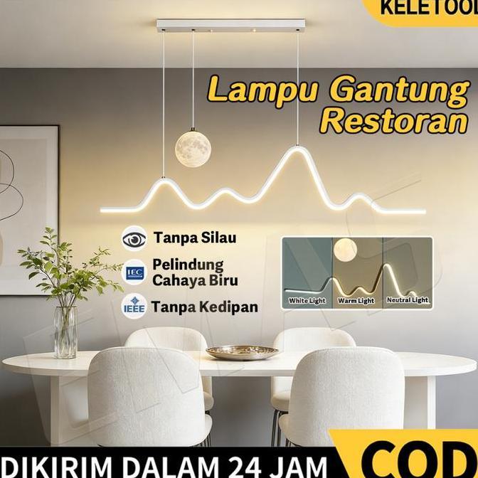 ATHHINE [120cm & Garansi] Lampu Gantung Restoran Moon Art Restoran Lampu Gantung Meja Makan Panjang 