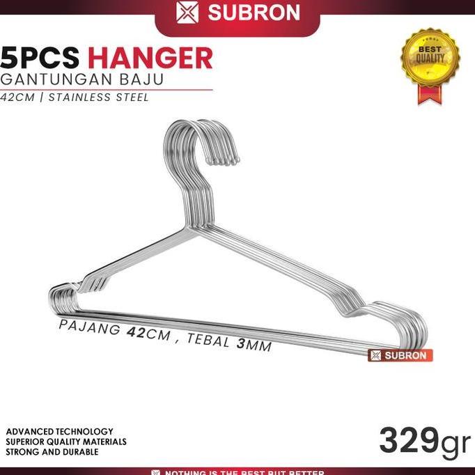 SUBRON 5pcs Hanger gantungan baju tebal stainless steel 3mm