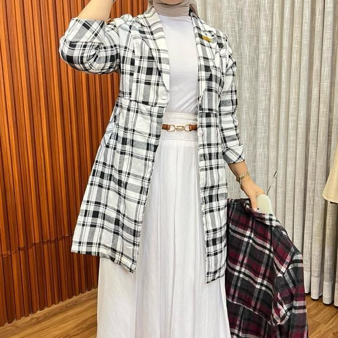 Gita Blazer Wanita by Astan Blajer Flanel Motif Kotak Outer
