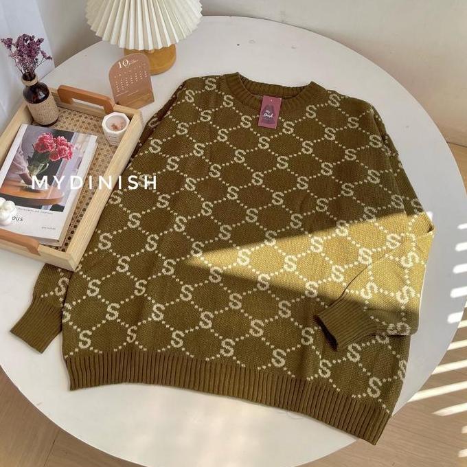Lansungkirim- Senny Oversize Sweater Rajut Korea Motif Huruf S Wanita Baju