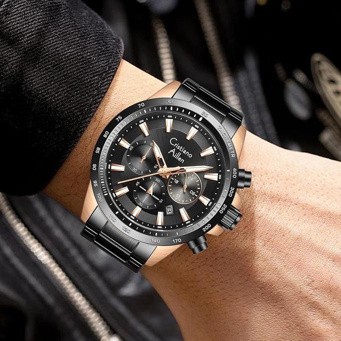 Cloknlok- Cristiano Aillen Jam Tangan Pria Analog 8891 Rantai Stainless Steel Chronograph Kaca Sapph