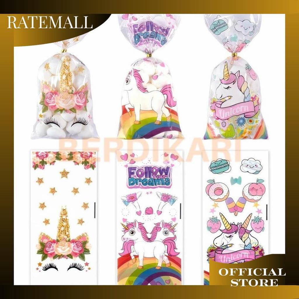 BD Plastik Hadiah Ulang Tahun Unicorn isi 50 lembar Bingkisan Snack Ulang Tahun Karakter Lucu Plasti