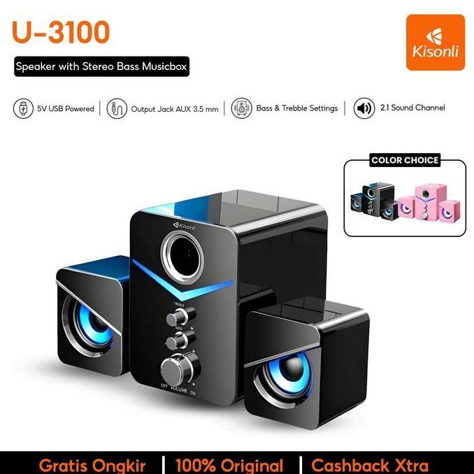 prasminah99 - kisonli speaker komputer/ pc laptop u3100 bass, treble and subwoofer - pink