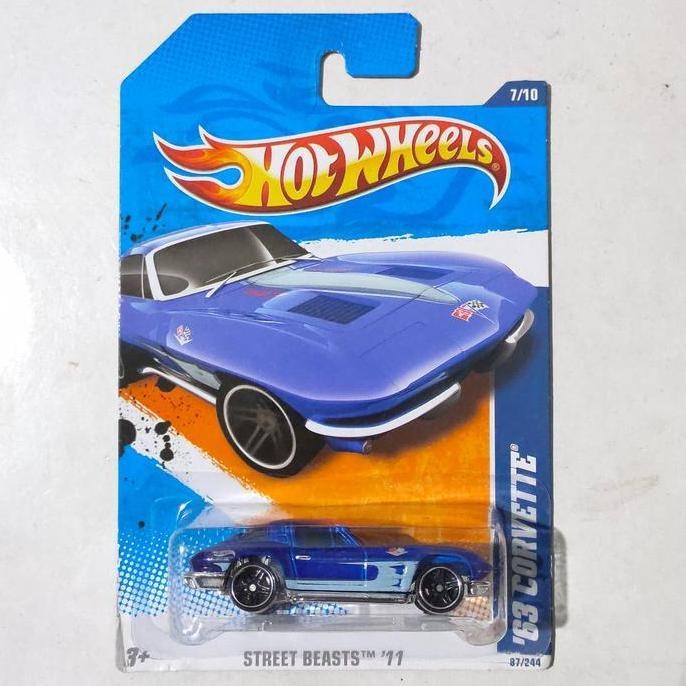Hotwheels Hot Wheels 1963 63 Corvette Split Window biru 2011 Street Beasts