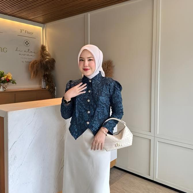 Promo / Flower Blouse Long Sleeve Blazer Wanita Korean Look Atasan Wanita Kondangan Bussines Casual 