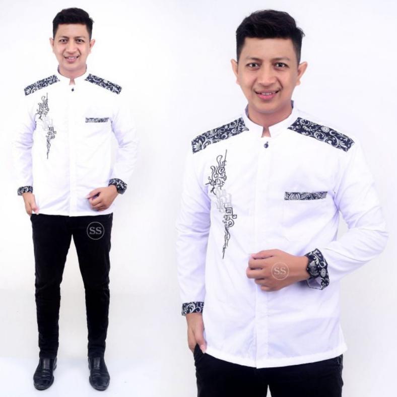 PREMIUM BAJU KOKO PRIA BAJU KOKO MUSLIM BAJU KOKO KOMBINASI BATIK LENGAN PANJANG P024 M L XXL XXL JU