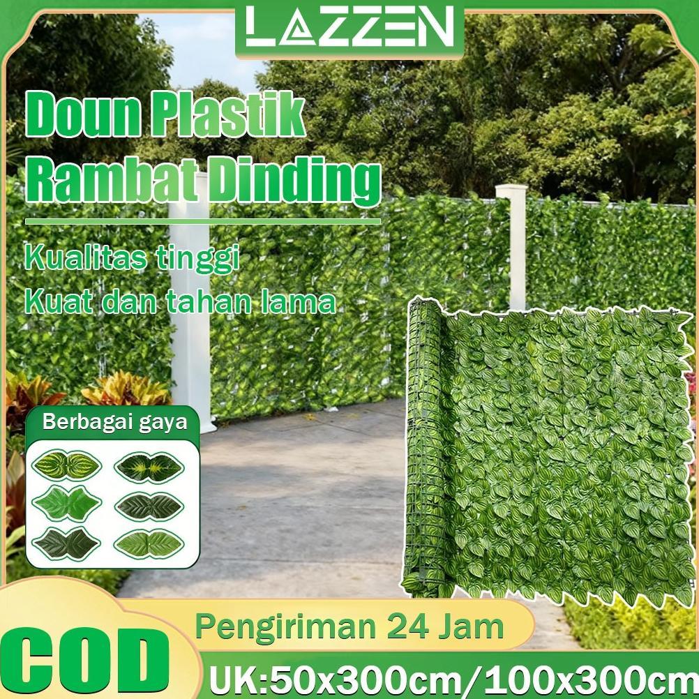 Lazzen - Daun Rambat Sintetis Rumput Dinding Sintetis 1 Meter X 3 Meter Daun Rambat Pagar Plastik Di