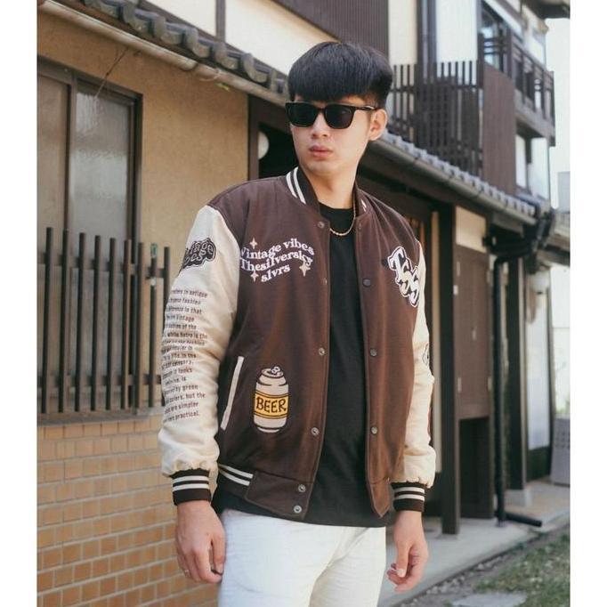 Thesilversky Vintage Varsity Brown Jacket Premium Fleece Suede HM