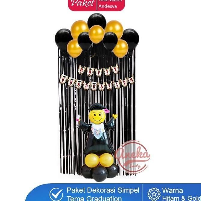 paket dekorasi graduation hitam gold / set balon dekorasi wisuda happy graduation / balon congrats