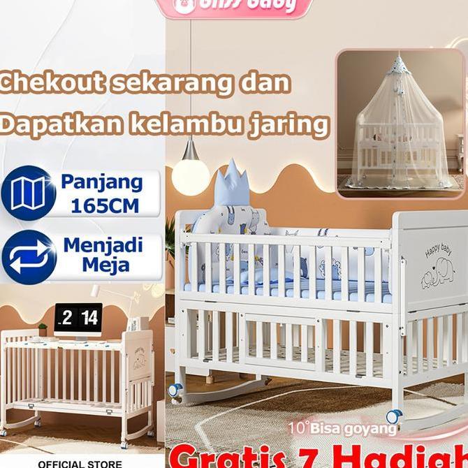 TERLARIS TEMPAT TIDUR BAYI MULTIFUNGSI KAYU JATI GOYANG 120CM - SET LENGKAP BOX BAYI TANPA CAT & FOR