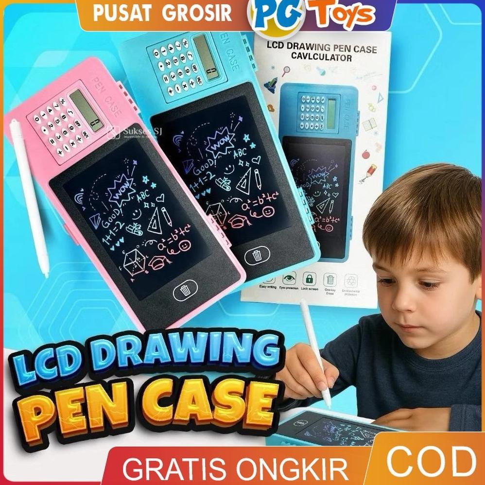 Diskon 3In1 Lcd Drawing Pad + Kotak Pensil + Kalkulator Keren Box Digital Draw Board Papan Tulis Cor
